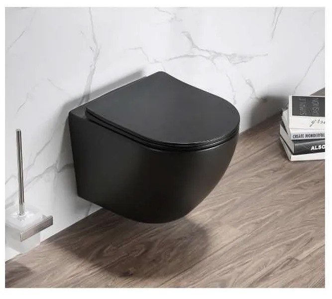 WC školjka viseća PERLA compact rimless mat crna s duroplast softclose wc daskom